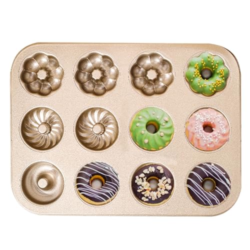 Donut Baking Pan - 14x10.4 Inch Nonstick Carbon Steel Donut Mold with Easy Release Professional Doughnut Maker Pan for Oven Commercial Home Baking (1 Pack 12-Cavity Bagel Pan)