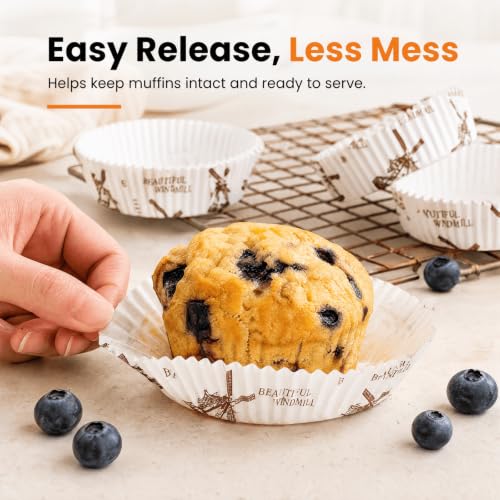 YOUEON 600 Pcs 3.5 In Jumbo Cupcake Liners Greaseproof, 6 Oz Large Paper Baking Cups Non-Stick, Jumbo Muffin Liners for Muffins, Cupcakes, Brownie, Quiche, Mini Snacks, Recyclable, 3 Pattern