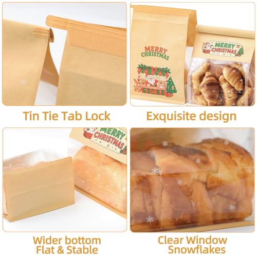 50 Pack Large Christmas Bread Bags with Tin Tie Tab Lock 11" × 8.6" × 4.3" - color: Christmas, size: Large
