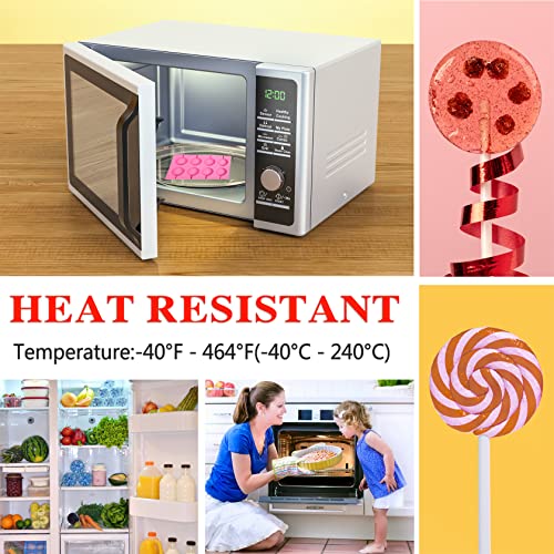 2x8 Capacity Round Silicone Lollipop Molds,Nonstick Chocolate Hard Candy Mold Silicone Sucker Mold with 20 Sticks for Hard Candies,Chocolate,Bread,Jellies,Suction Cup,Etc - color: 2P