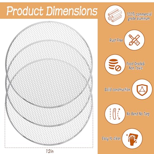 3 Pcs Pizza Screen, 12 Inch Pizza Pan for Oven, Nonstick Pizza Tray for Oven, Dishwasher Safe(3 PCS 12 inch) - size: 3 PCS 12 inch