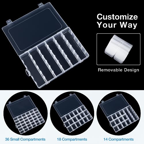 Bead Plastic Storage Organizer Box 2 Pack 36 Grids Adjustable Dividers - color: Clear-36 Grids*2
