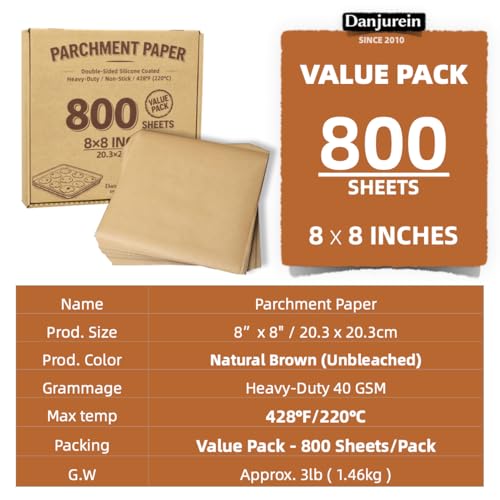 800 Sheets Value Pack 8x8 Parchment Paper Squares - color: Brown, size: 8×8 - 800 Sheets