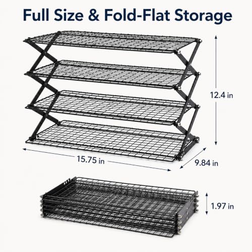 4-Tier Collapsible Cooling Rack with Adjustable 3 Setting Design Stackable Drying Wire Cooling Rack for Cooking and Baking, Roasting ＆ Grilling Gifts for Picnic Party, 2/3/4-Tier Upgraded