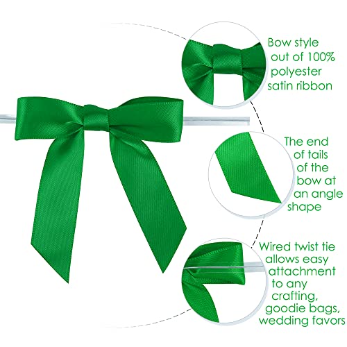 AIMUDI Emerald Green Satin Bows - 50 Count, Perfect for Holidays & Special Occasions - 2.5" Pre-Tied Mini Bows with Twist Ties - color: Green