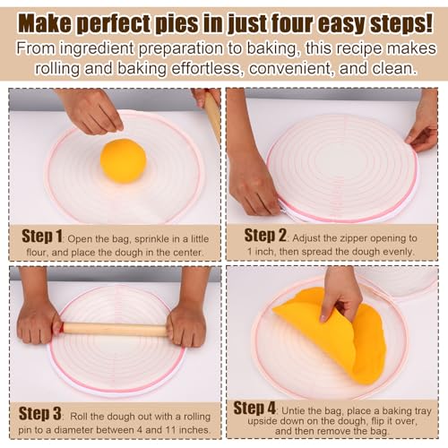 2pcs Pie Crust Bags with 10-27.5cm/4-11in Size Marks, Silicone Non-Stick Zipper Dough Rolling Bags for Pie Crust & Pizza Dough Dishwasher Safe (Pink) - color: Pink