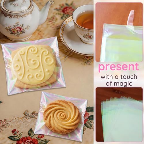 200Pcs Iridescent Cookie Bags,Self Sealing Cellophane Treat Bags - color: Iridescent-pink, size: 5.5 x 5.5 inch