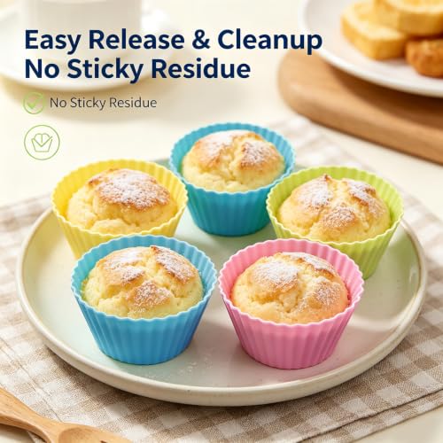 12 Pack Silicone Baking Cups, 4 Colors Silicone Muffin Liners Reusable - color: 4 Colors