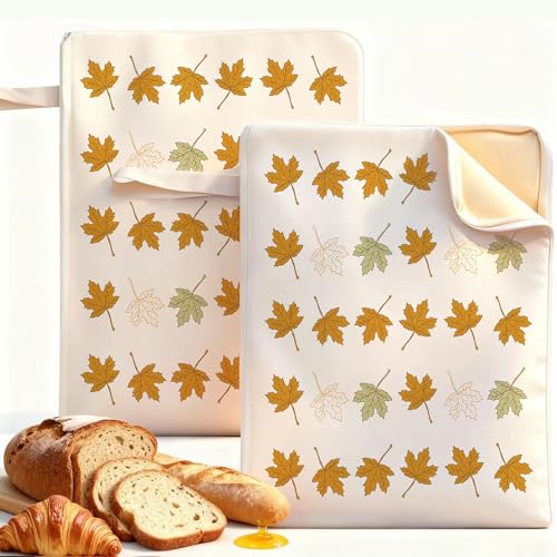 WiNDANCE 2 Pack Beeswax Bread Bags with Zipper, XL(13x17in) Sourdough Bread Storage for Homemade, Freezer Storage Bag to Keep Fresh, Cotton Beeswax Container, Baguette Bag with Liner Kitchen Baking - color: maple leaf