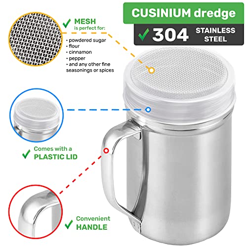 Powdered Sugar Shaker Duster - With Handle - Cinnamon Shaker For Coffee Bar - Fine Mesh Dredge - 6 ounce | Style: Fine - size: 6 Ounce