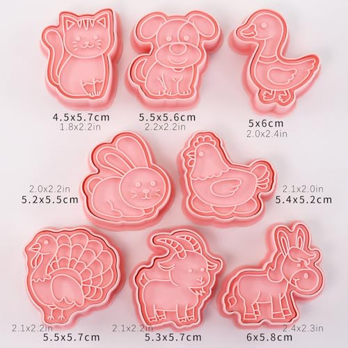 Barnyard Animal Cookie Cutters 8Pcs Rabbit Dog Cat Biscuit Molds for Baking - color: Farm B