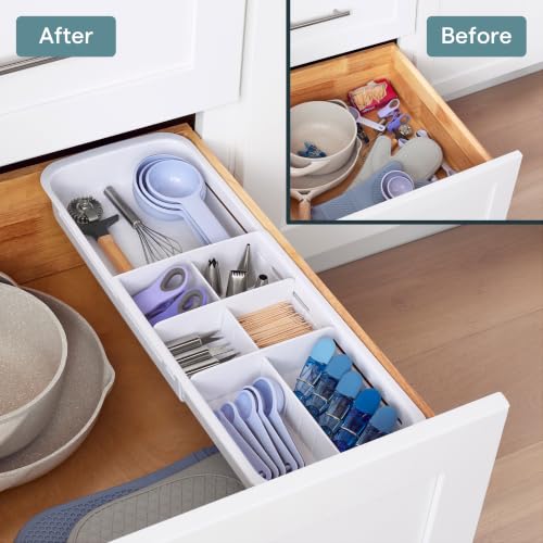 YouCopia DrawerFit Sliding Drawer Tray with Adjustable Dividers, Expandable Kitchen Storage Organizer, Speckled White - style: Tray