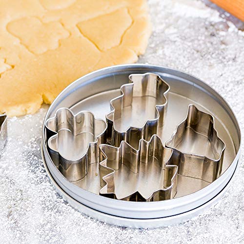 Restaurantware Pastry Tek 7-Piece Leaf Cookie Cutters 1 In Tin Box Autumn Cookie Cutters - Mulitple Shapes Precise Outlines Metal Fall Cutter Set For Creating Different Sized Cookies