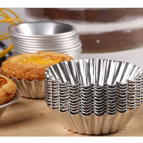 30 Pieces Egg Tart Molds Reusable Non-Stick Mini Pie Tins Aluminium