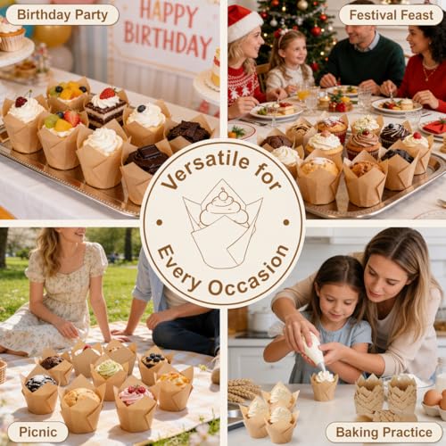 200 Pcs Natural Tulip Cupcake Liners For Baking, Greaseproof Muffin Liners