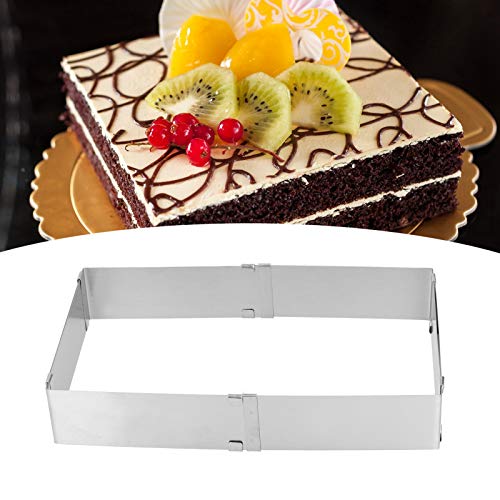 BORDSTRACT Square Adjustable Cake Mould, Stainless Steel Rectangle Cake Tin Cutter Baking Frame for Mousse Tiramisu (Large (16~28cm)