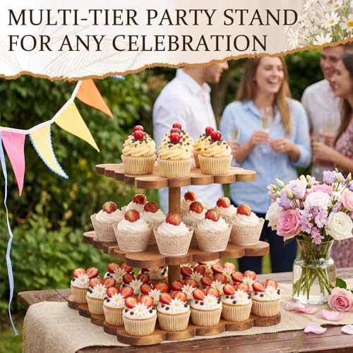 Novabright 3 Tier Scalloped Cupcake Stand for Wedding Birthday, Square
