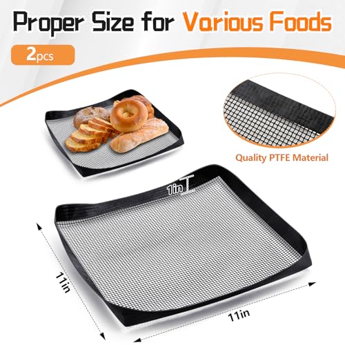 Teenyyou 2 Pcs 11 x 11 Inch PTFE Solid Oven Basket Non Stick Cooking Basket Cooking Trays for Quick Oven Accessories Baking Chips Chicken Wings Bread Heating - size: 11 x 11 Inch