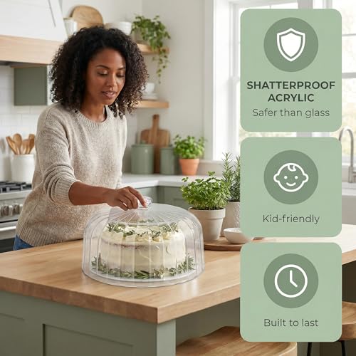 cutesun 11in Acrylic Cake Dome Cover, Clear Lid Only for 10.4in Cake Stand