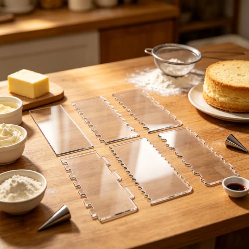 6 Pieces Clear Acrylic Cake Scraper - size: 10cm&8.5cm