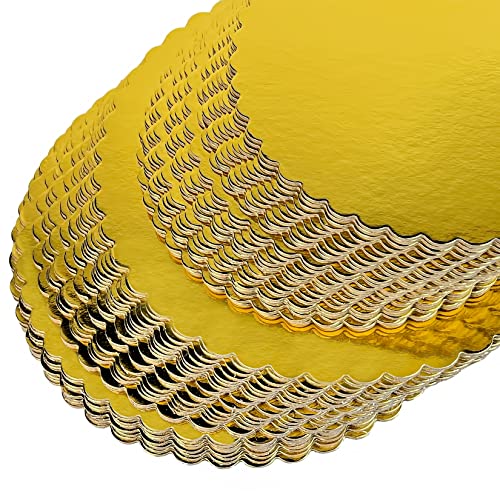 25-Pack 10 inch Sturdy Round Cake Boards, Gold Cardboard Cake Circles Plate Scalloped Base,Pack of 25 (Gold)