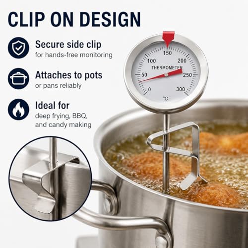Candy Thermometer Oil Thermometer for Frying with Clip 304 Stainless Steel Deep Fry Thermometers with High Temperature Glass Gauge for Milk Coffee Tea BBQ and Food Cooking Kitchen Tool (S) - size: S