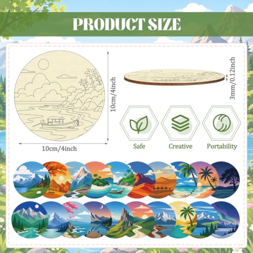 Reallnaive 77 Pcs Wooden Coasters Paint Kit, Scenery - style: Scenery