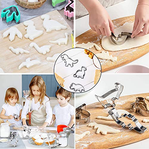 Dinosaur Cookie Cutters Set, 12 Piece Stainless Steel Shaped Cookie - color: Dinosaur