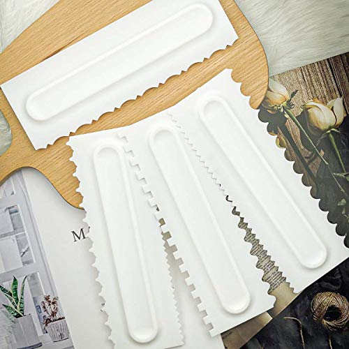 Cake Scraper Set Decorating Comb and Icing Smoother Tool Mousse Butter Cream Cake Edge DIY Tool Plastic Sawtooth Cake Scraper Icing Smoother Comb Set Kitchen Baking Tools Christmas Gift (4 Pack) - color: White