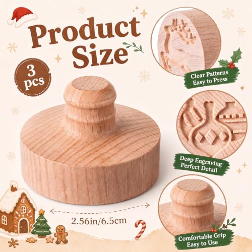 3 Set Xmas Cookie Stamps, 2.5" Springerle Molds for Baking - style: Xmas