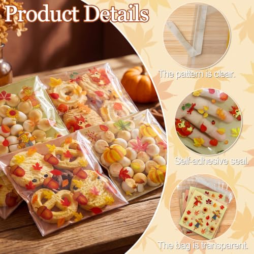 200PCS Fall Cellophane Treat Bags, 4" Self Sealing Cookie Bags - color: Fall-Orange, size: 4 x 4 inch