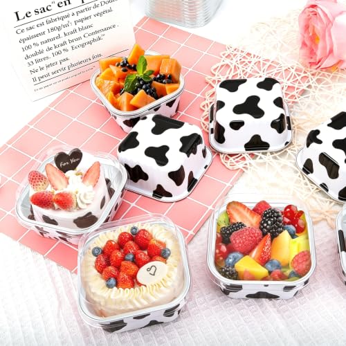 30Pack 5oz Cow Mini Cake Pans with Lids Baking Cups Aluminum Foil Pans Tins, Individual Dessert Cups Containers for Sales,Party,Picnics - color: Cow