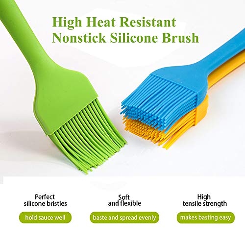 Basting Brush + Large Spatula Silicone Pastry Baking BBQ Sauce Marinade Meat Glazing Oil Brush Heat Resistant, Kitchen Cooking Baste Pastries Cakes Desserts 4 Pack (Brush + Spatula)