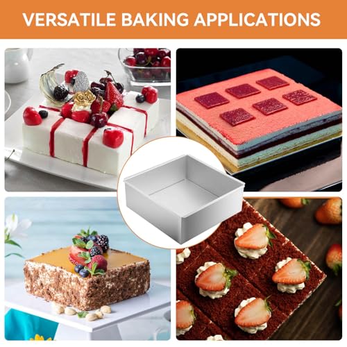HERCHR Removable Square Cake Pan, 8.7inch Square Cake Mold Aluminum Mini Square Cheesecake Pan Cake Ring Mold for Mousse Cake, Chiffon, Bread, Brownies, Cake Mold Bakeware