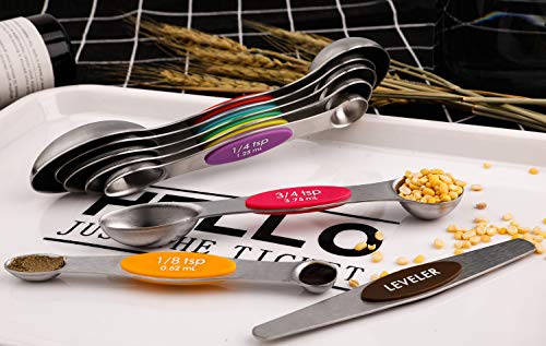 Magnetic Measuring Spoons Set of 9 Stainless Steel Dual Sided Teaspoon - color: Measuring Spoons