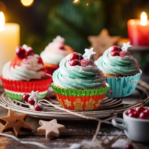 SANNIX 450pcs Christmas Cupcake Liners, 9 Patterns, Santa Snowman Christmas - style: Christmas