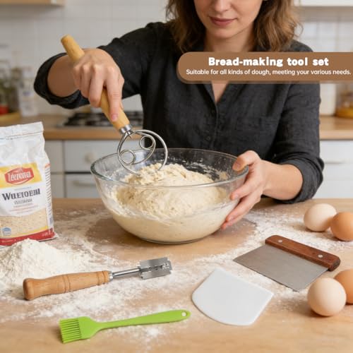 Danish Dough Whisk Set, Dough Hook, Bread Lame, Bench Scraper