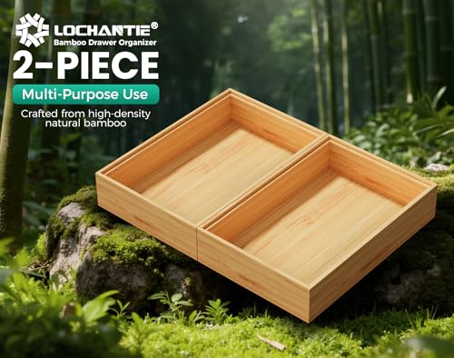 Bamboo Kitchen Drawer Organizer Boxes 9" x 6" Stackable Wooden Organizers - size: 9" x 6" x 2"