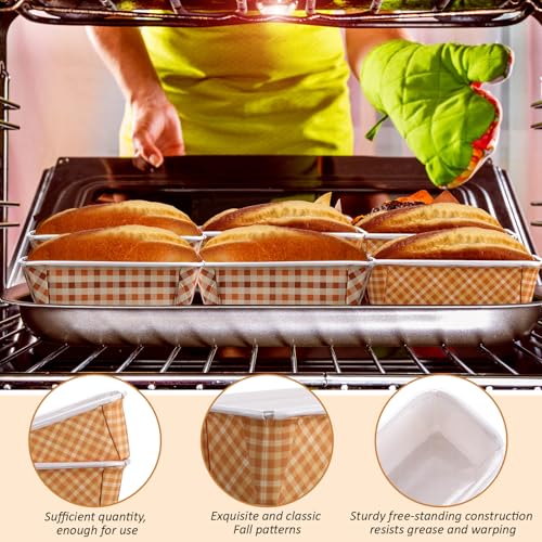 Hushee 50 Set Fall Paper Mini Loaf Pan Disposable, Orange Plaid - style: Plaid