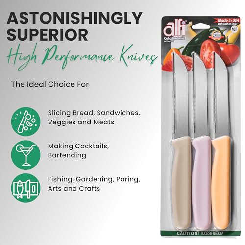 Alfi All-Purpose Knives Aerospace Precision Pointed Tip - Home And Kitchen Supplies - Serrated Steak Knives Set | Made in USA (Loquat) - color: Loquat