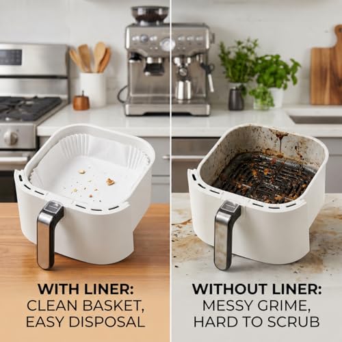 Air Fryer Liners 100 Count, Square Parchment Paper Liner 8 Inch, Non Stick Bake Paper, Disposable Oil Proof Heat Resistant Easy Cleanup for Air Fryer Basket, Oven Microwave Baking, White Square - color: 8" Square White