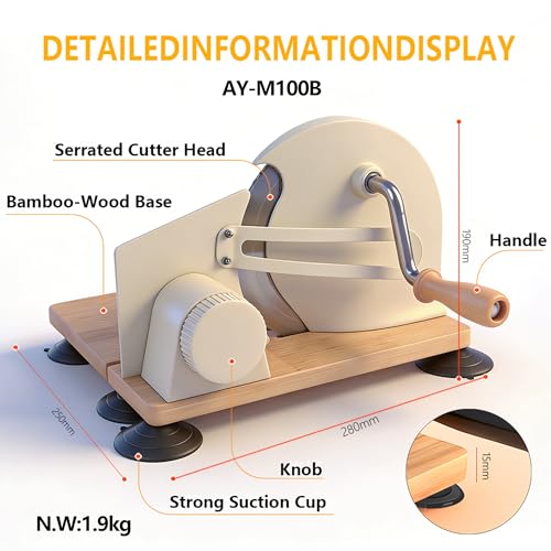 Manual Bread Slicer for Sourdough Bread, Adjustable Thickness Foldable Bread Cutter with Hand Crank, Stainless Steel Blade Bread Slicer (Off-White, Machine)