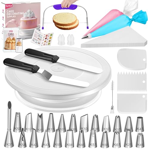 Syntus 65 PCs Cake Decorating Kit with Cake Stand, Cake Baking Supplies - color: White