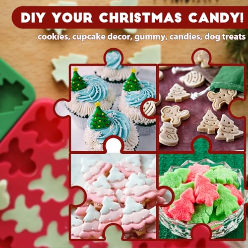 Christmas Mini Candy Molds with Xmas Tree and Gingerbread Man Shaped, 152 Cavity Non-Stick Food Grade DIY Handmade Set for Gummy Jelly Dog Treat Wax Melt Gifts Baking Supplies - style: Mini Xmas Shaped - 2PCS