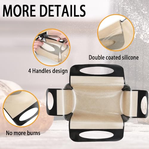 Silicone Bread Sling Mat - Reusable Sourdough Bread Making Loaf Pan Lifter Liner Non-stick & Easy Clean Dough Transfer Mats with 4 Handles Fits for 9x5" or 1.5lb Loaf Pans - color: 2Pcs Black