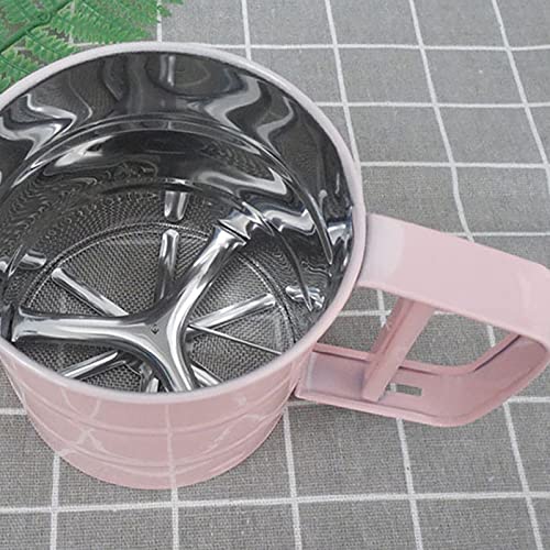 Flour Sifter, Mesh Fine Mesh Strainers Flour Sieve, Stainless Steel Handheld Baking Sieve with Fine Workmanship, for Baking Cooking Kitchen for Quick Sifting (Pink) - color: Pink