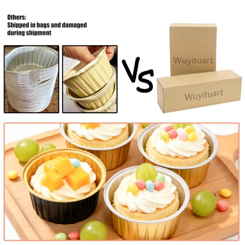 50 Pack 5oz Mini Cake Pans with Lids, Black Gold and Gold - color: Black Gold and Gold, size: Round