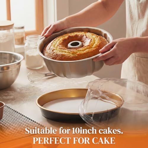 5 Set Disposable Cake Containers with Lids, Gold, for 10 Inch Cake - size: 4inx10in