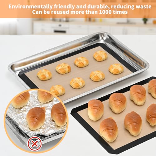 Luckyiren 2 Pack Silicone Baking Mat Set, Nonstick Half Sheet, Orange/Beige - color: Orange/Beige, 0.4mm