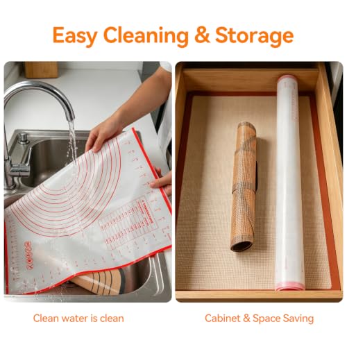 3 PCS Silicone Baking Mat Set：Bread Slings with Long Handles + 28"x20" Pastry Mat Non-Stick Reusable Sourdough Baking Supplies,Easy Clean, Kitchen Accessories